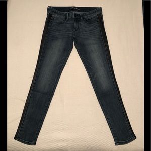 Leather side panel jeans
